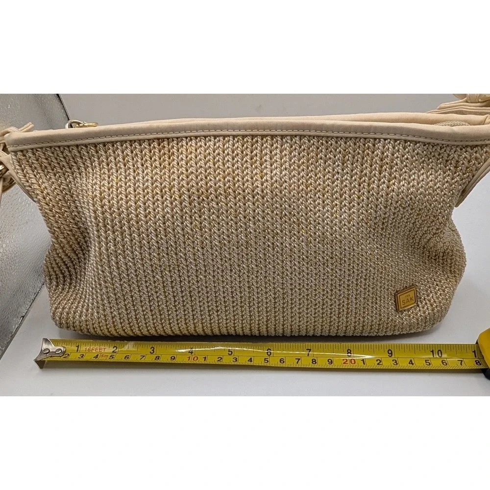 The Sak Shoulder Bag Cream Gold Metallic Crochet Woven Boho - Medium